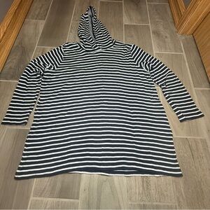 J. Jill Women’s Large Navy and White Striped Hoodied Tunic Top Long Sleeve
